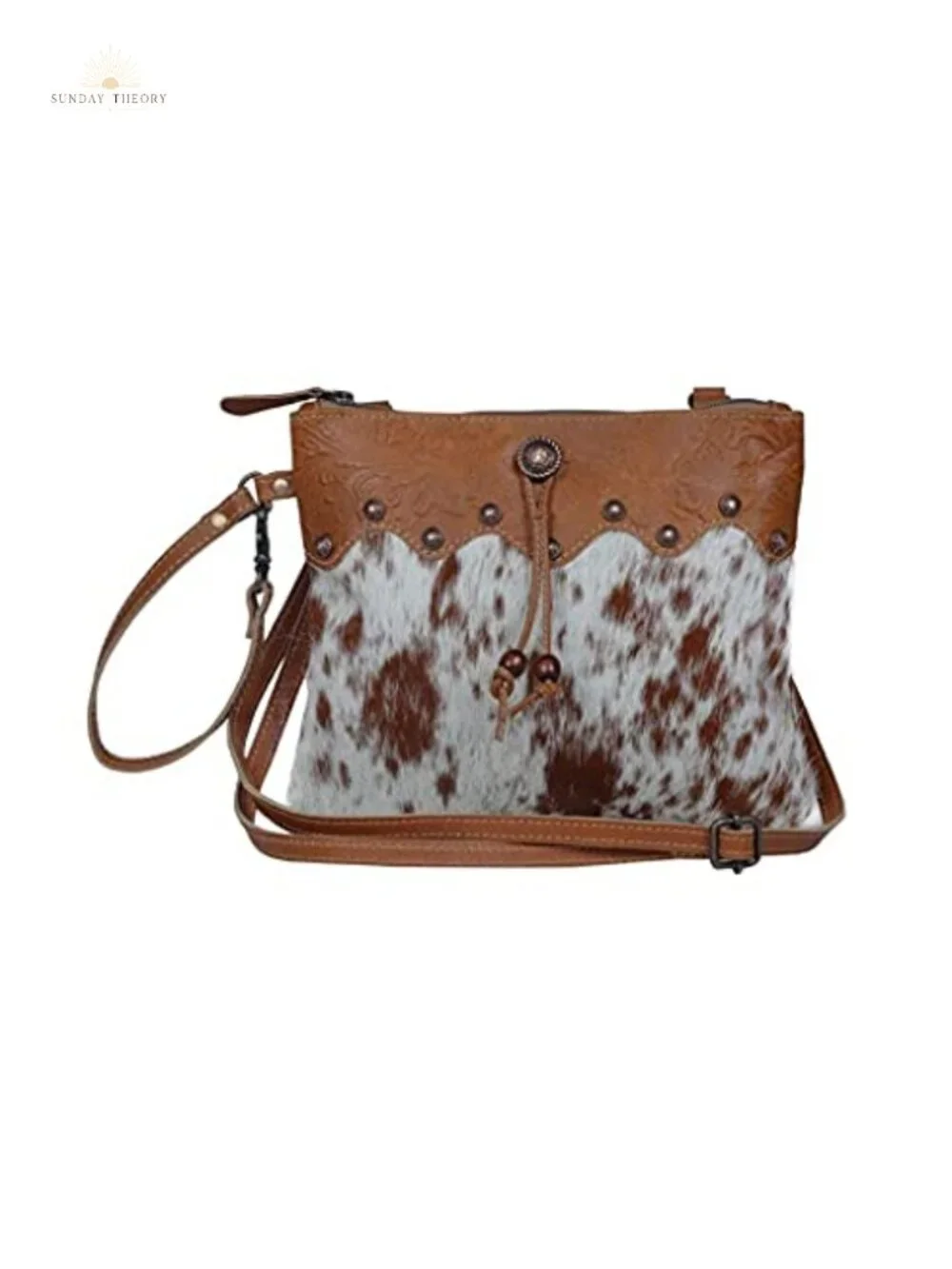 Vintage Cow Print Leather Satchel Bag Western Shoulder Purse